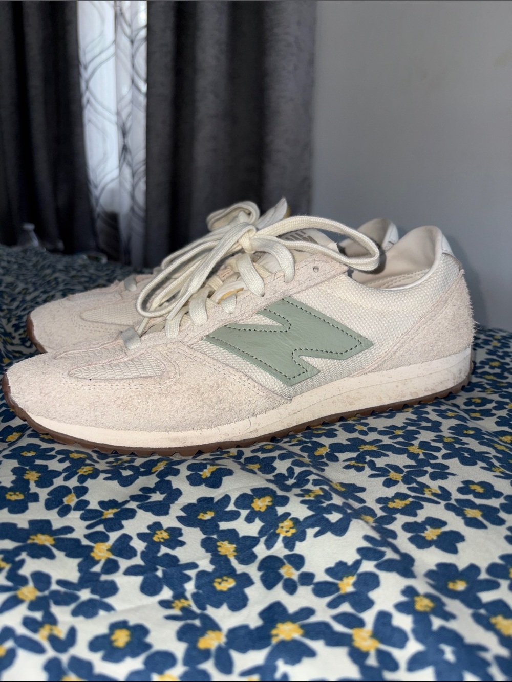 New Balance Women's Cream Suede & Mesh Sneakers with Sage N Logo